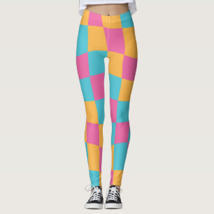 Groovy Daisy Floral Heart Checkerboard, Y2K 90s Leggings