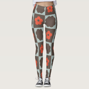 Groovy Daisy Floral Heart Checkerboard, Y2K 90s Leggings