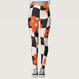 Groovy Daisy Floral Heart Checkerboard, Y2K 90s Leggings