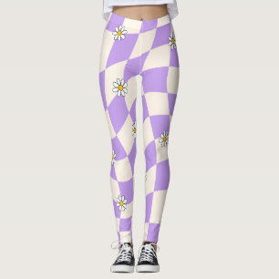 Groovy Daisy Floral Heart Checkerboard, Y2K 90s Leggings