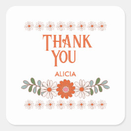 Groovy Daisy Hippie Flora Leaf Vielen Dank Quadratischer Aufkleber