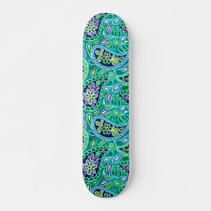 Groovy Daisy Paisley BoHo Wasserfarbe Türkis Skateboard