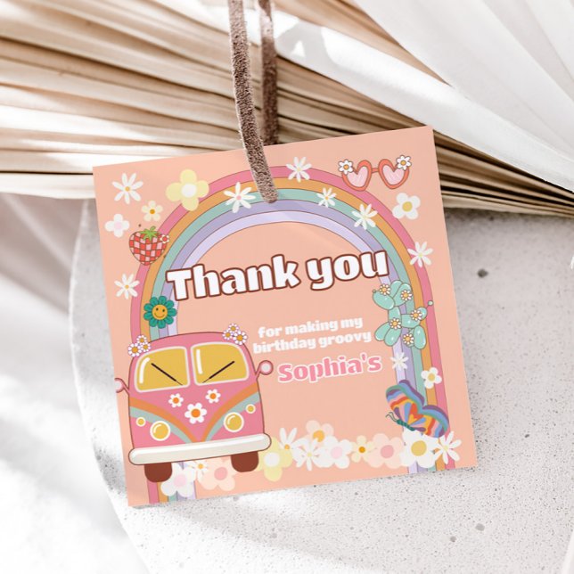 Groovy Daisy Rainbow Birthday Party Square Geschenkanhänger (Groovy Daisy Birthday Party Square Favor Tags)