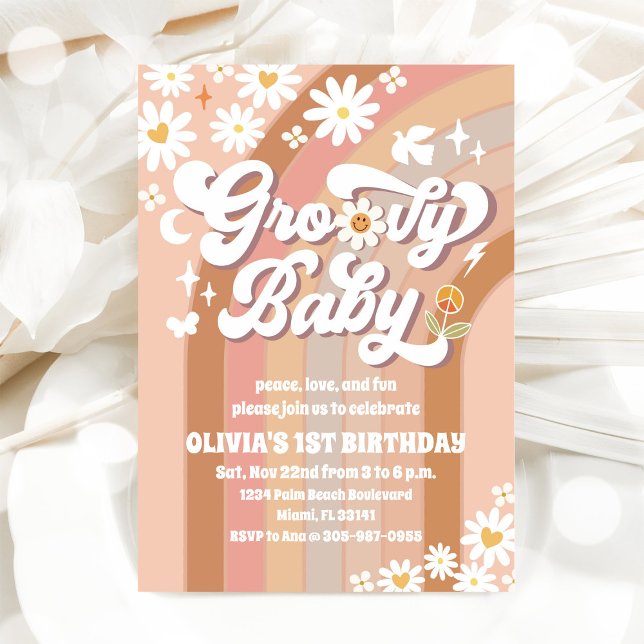 Groovy Daisy Regenbogen Geburtstagseinladung Einladung (Von Creator hochgeladen)