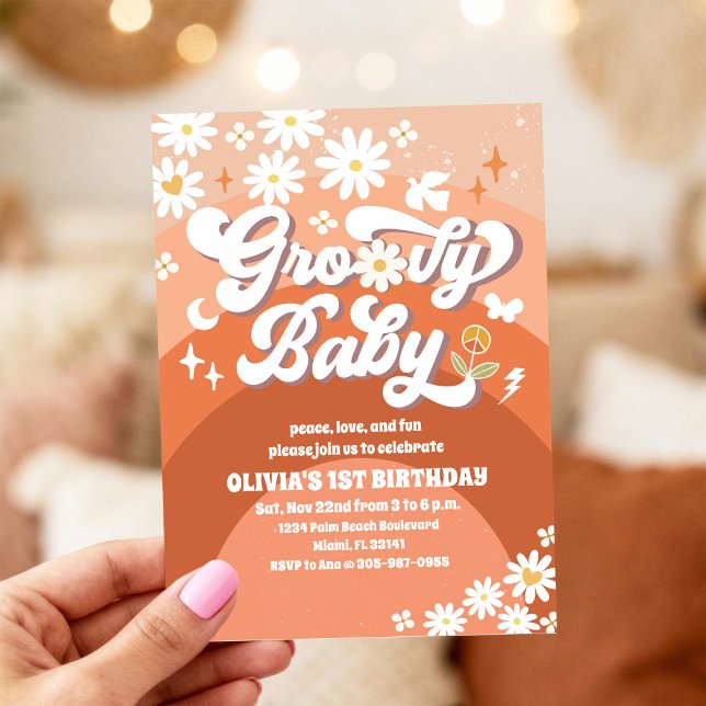 Groovy Daisy Regenbogen Geburtstagseinladung Einladung (Von Creator hochgeladen)