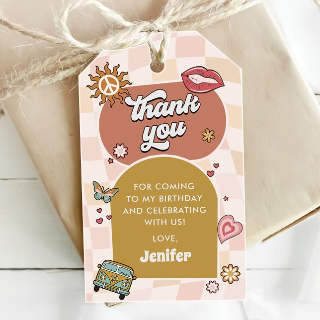 Groovy Daisy Retro 1. Geburtstag Party Geschenkanhänger (Von Creator hochgeladen)