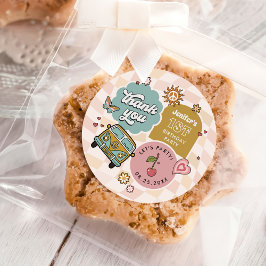 Groovy Daisy Retro 1. Geburtstag Party Runder Aufkleber