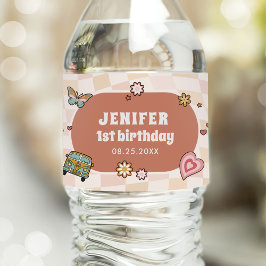 Groovy Daisy Retro 1. Geburtstag Party Wasserflaschenetikett