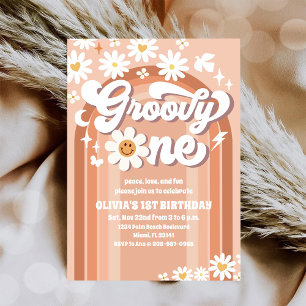 Groovy Daisy Retro 1. Geburtstagseinladung Einladung