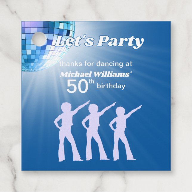 Groovy Disco Ball Blue Mans 50th Birthday Geschenkanhänger (Vorderseite)