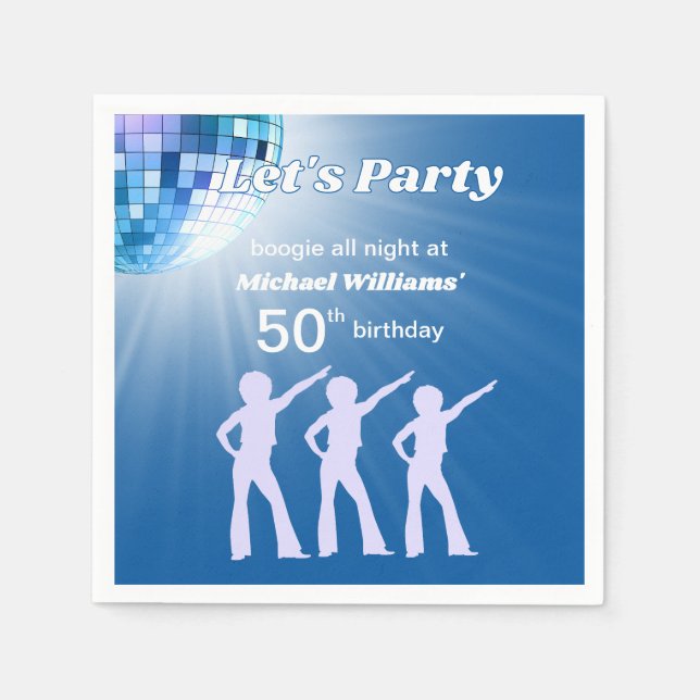 Groovy Disco-Kugel Blaues Männer 50. Geburtstag Serviette (Vorderseite)