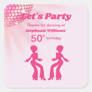 Groovy Disco-Kugel Rosa Lila Frau 50. Geburtstag Quadratischer Aufkleber