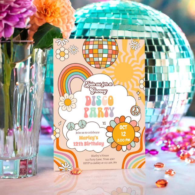 Groovy Disco Party Retro 70er Rainbow Teen Geburts Einladung (Von Creator hochgeladen)