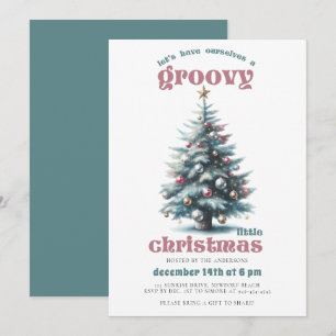 Groovy Disco-Weihnachtsbaum Retro Türkis Pink Weih Einladung