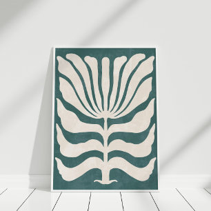 Groovy Dusty Teal Abstraktes Blumen-Wandkunstwerk Poster