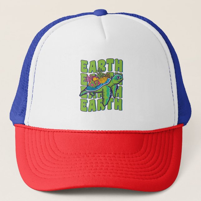 Groovy Earth Day Sea Turtle Lover Wildlife Truckerkappe (Vorderseite)