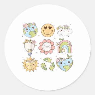 Groovy Earth Day Shirts Männer Frauen Kinder läche Runder Aufkleber
