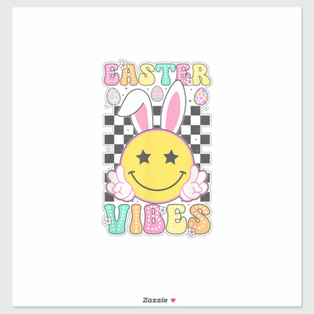 Groovy Easter Vibes Bunny Easter Day Smile Face Gi Aufkleber (Blatt)