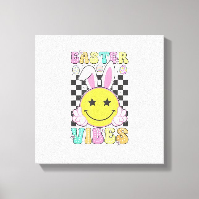 Groovy Easter Vibes Bunny Easter Day Smile Face Gi Leinwanddruck (Vorderseite)