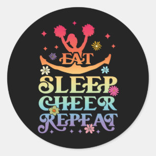 Groovy Eat Sleep Cheer Wiederholung Cheerleader Ch Runder Aufkleber