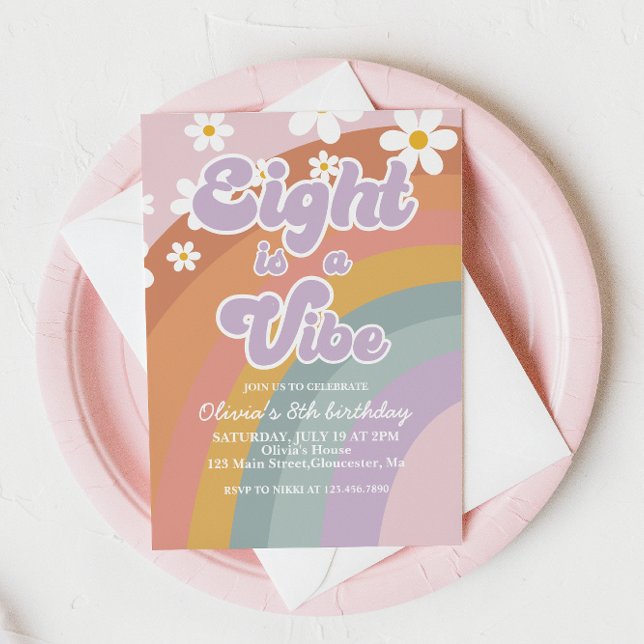 Groovy Eight ist ein lebendiges Retro Rainbow 8. G Einladung (Von Creator hochgeladen)