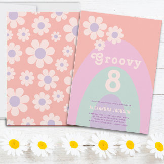 Groovy Eight Retro Daisy Arch 8. Geburtstagsparty Einladung