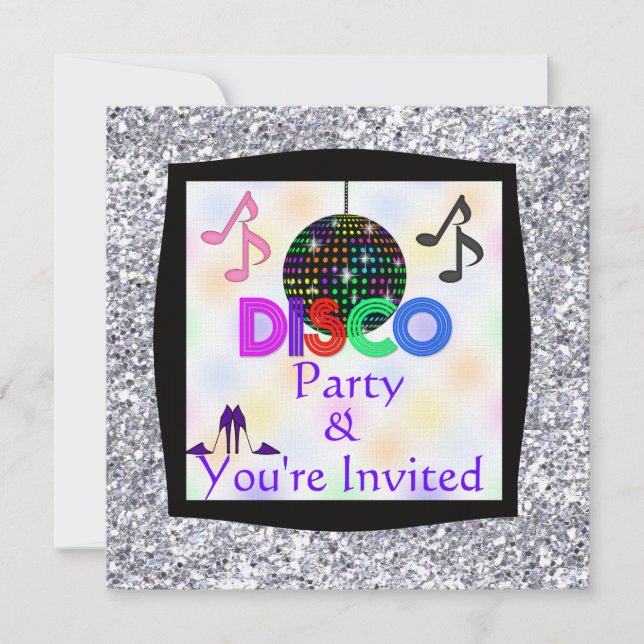 Groovy Einladung Disco THEMA Party-BLING (Vorderseite)