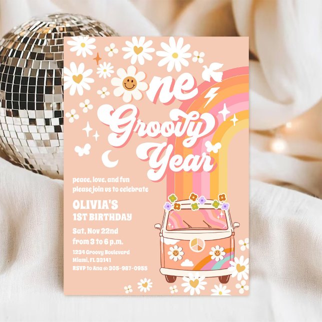 Groovy Einladung zum ersten Geburtstag (Von Creator hochgeladen)