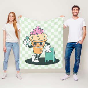 Groovy-Eiscreme-Kegel 60er Retro Grün Kariert Fleecedecke