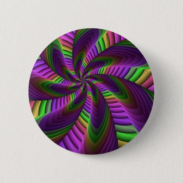 Groovy Energetic Colorful Neon Fraktal Pattern Button (Vorderseite)