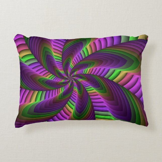 Groovy Energetic Colorful Neon Fraktal Pattern Dekokissen (Vorderseite)