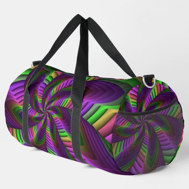 Groovy Energetic Colorful Neon Fraktal Pattern Duffle Bag (Rechte Ecke)
