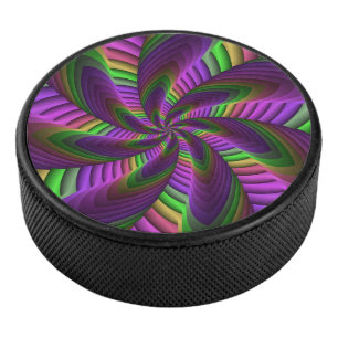 Groovy Energetic Colorful Neon Fraktal Pattern Eishockey Puck