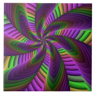 Groovy Energetic Colorful Neon Fraktal Pattern Fliese