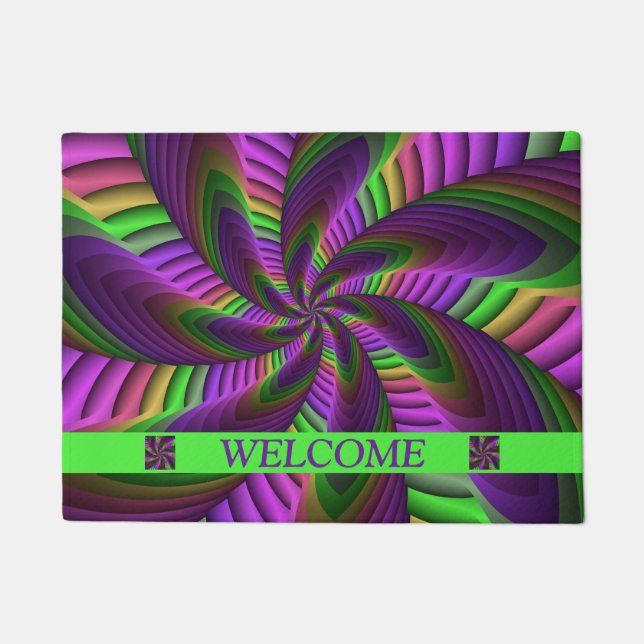 Groovy Energetic Colorful Neon Fraktal Pattern Fußmatte (Vorderseite)