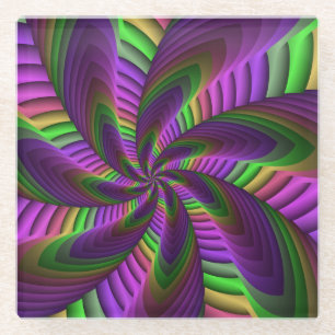 Groovy Energetic Colorful Neon Fraktal Pattern Glasuntersetzer