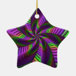 Groovy Energetic Colorful Neon Fraktal Pattern Keramik Ornament