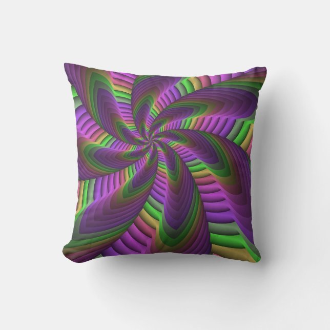 Groovy Energetic Colorful Neon Fraktal Pattern Kissen (Vorderseite)