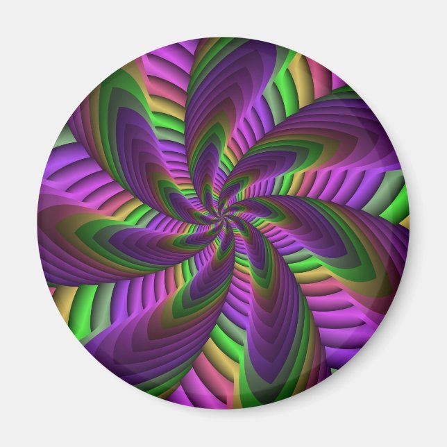 Groovy Energetic Colorful Neon Fraktal Pattern Magnet (Vorne)