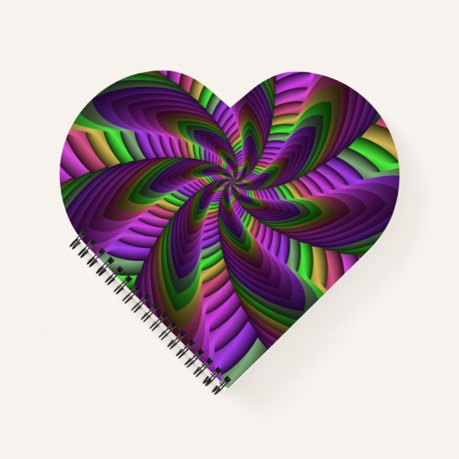 Groovy Energetic Colorful Neon Fraktal Pattern Notizbuch (Vorderseite)