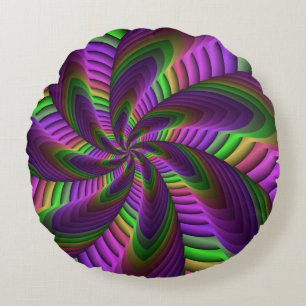 Groovy Energetic Colorful Neon Fraktal Pattern Rundes Kissen
