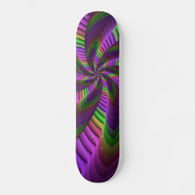 Groovy Energetic Colorful Neon Fraktal Pattern Skateboard (Vorderseite)