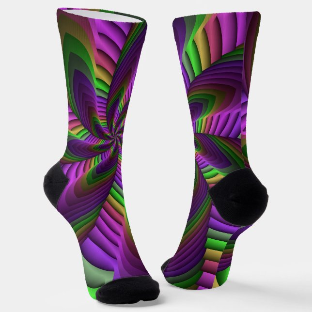 Groovy Energetic Colorful Neon Fraktal Pattern Socken (Gewinkelt)