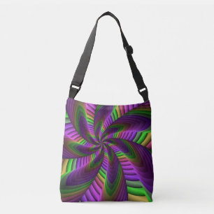 Groovy Energetic Colorful Neon Fraktal Pattern Tragetaschen Mit Langen Trägern