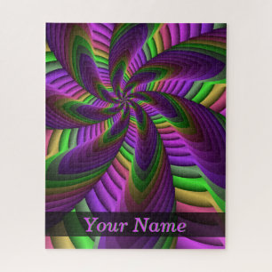 Groovy Energetic Neon Colors Fraktal Muster Name Puzzle