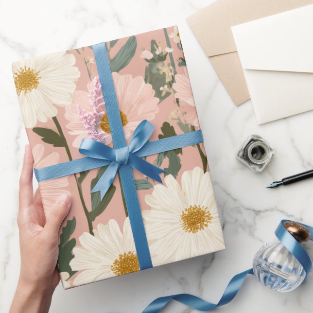 Groovy Erröten Boho Daisy Blumen Garten Muster Geschenkpapier (Schenken)