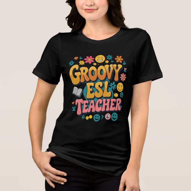 Groovy ESL Teacher - Retro Multicultural Bilingual Tri-Blend Shirt (Vorderseite)