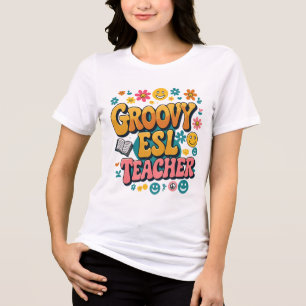 Groovy ESL Teacher - Retro Multicultural Bilingual Tri-Blend Shirt