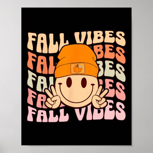 Groovy Fall Vibes Smile Face Retro Herbstwochen Poster (Vorne)