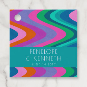 Groovy farbenfrohe Lila Retro Hochzeit maßgeschnei Geschenkanhänger